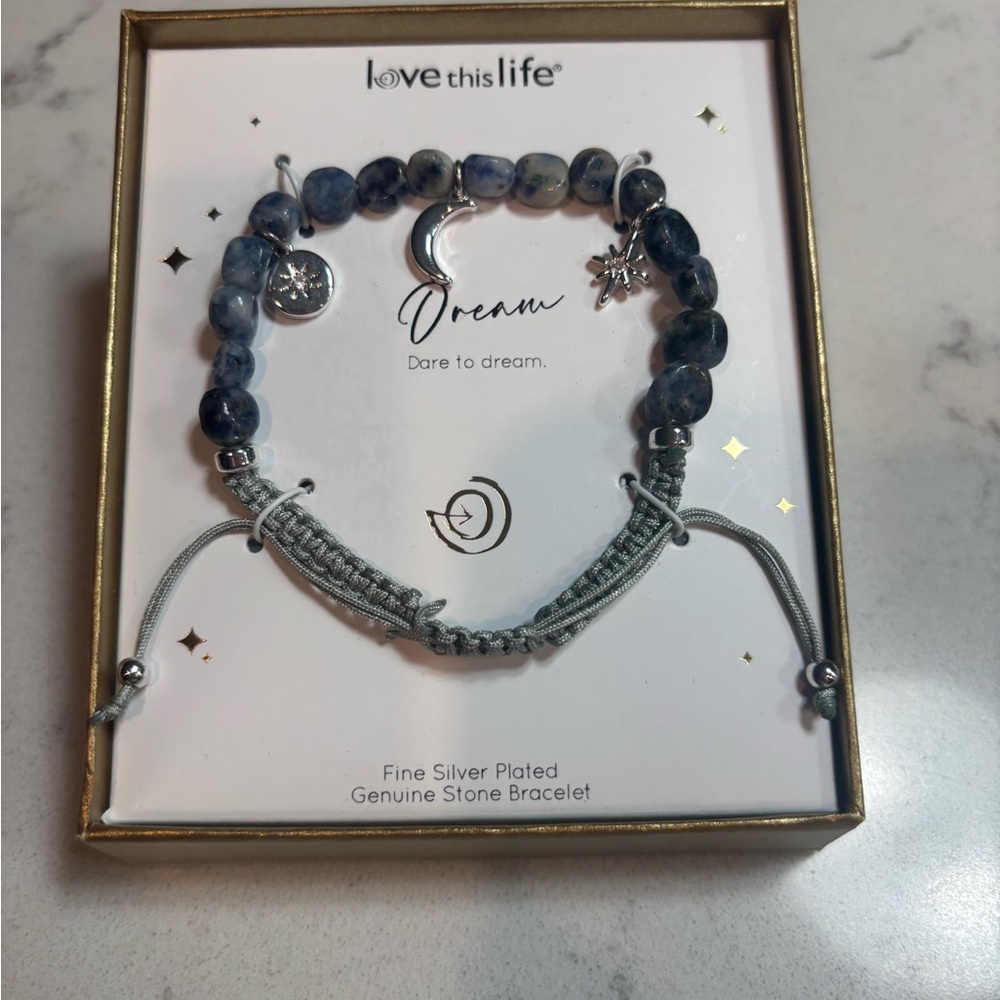 NWT Love this Life Fine Silver Plated and Blue Lapis Stone Bracelet